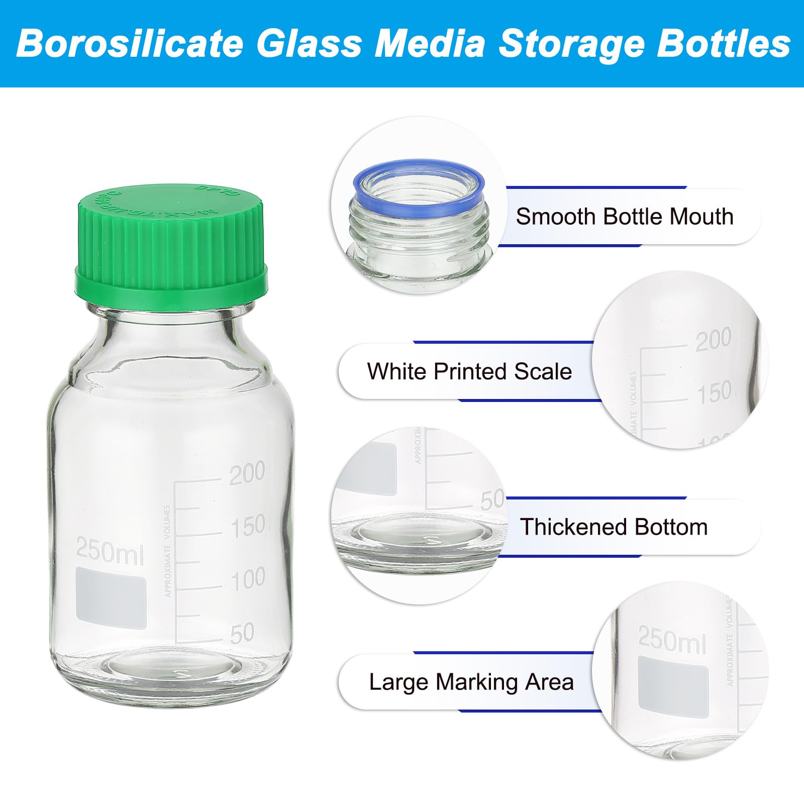PATIKIL 12er Pack Reagenzglas Aufbewahrungsflaschen 250ml Borosilikatglas Graduierte Runde Flaschen Mit GL32 Grüner Schraubverschluss Für Labor Wasser Reagenzien Flüssigkeiten Klar