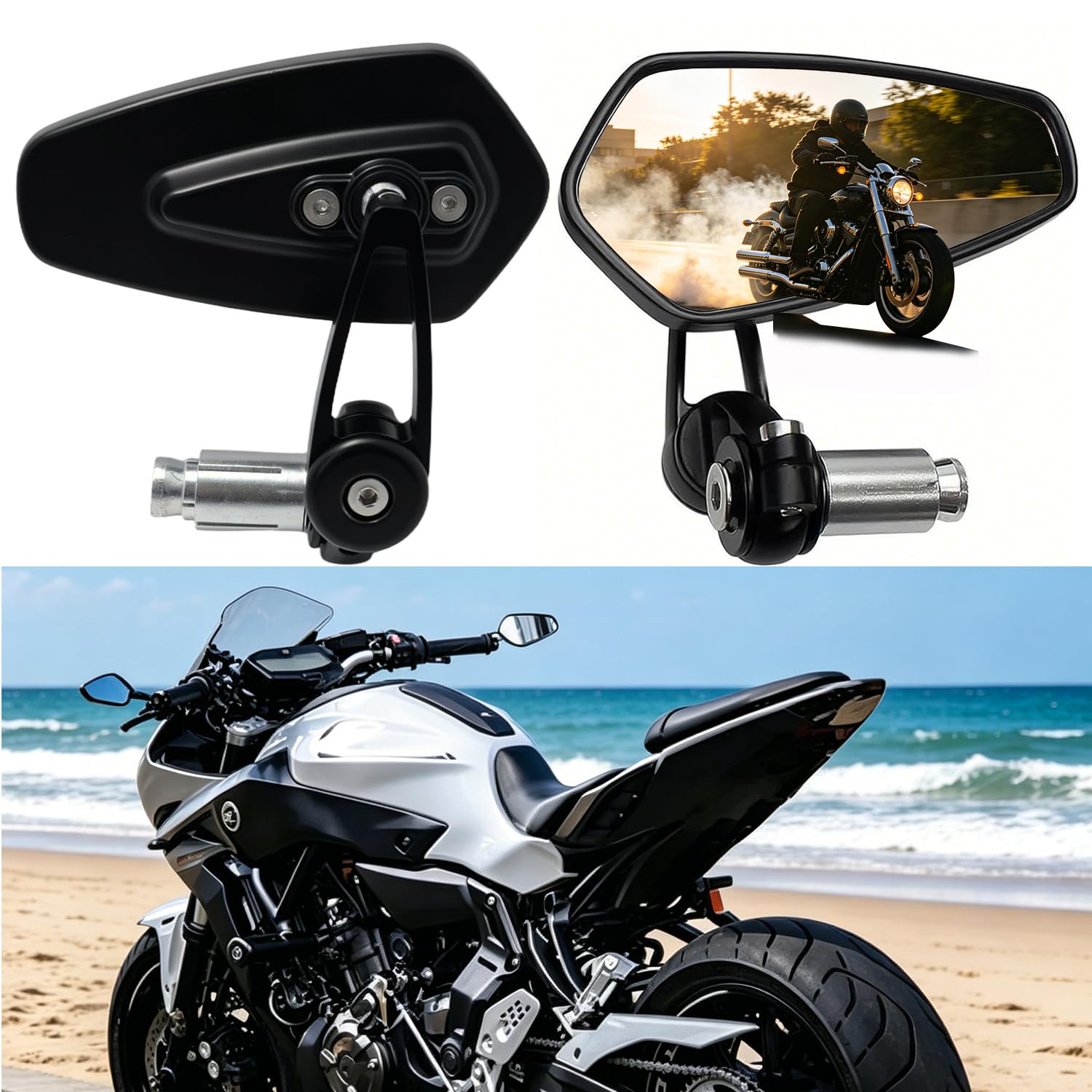 Miroirs de rétroviseur universels pour moto de 22 mm 7/8'',compatibles avec GROM MSX125,CB500F,Z125,Z750,Z900,MT-03,MT-07,FZ-07,MT-09,FZ-09,SV1000(Noir)