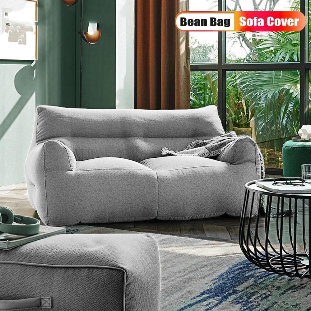 SXBCyan Housse de Chaise Sac (Sans Remplissage) Chaise Sac en Coton 2 Places Couverture Pouf Imperméable Canapé Chaise Lounge Canapé Lit Meubles(Light Grey)