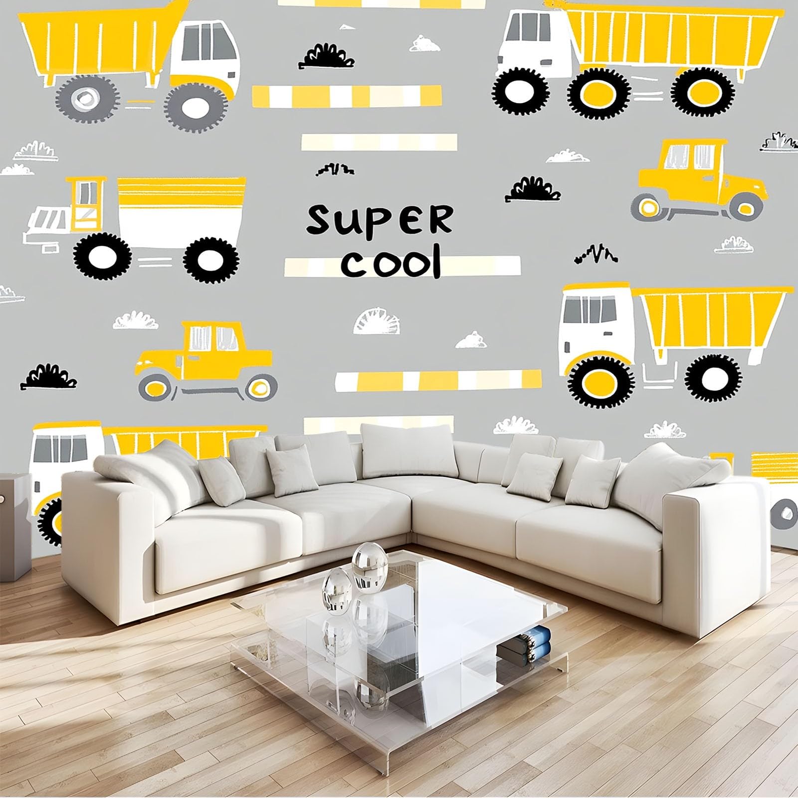 Panoramiczna tapeta 3D 350 x 256 cm kreskówki, zabawki z budownictwa, tapeta z włókniny, duży plakat ścienny do salonu, dekoracji pokoju dziecięcego, łatwy montaż, szara