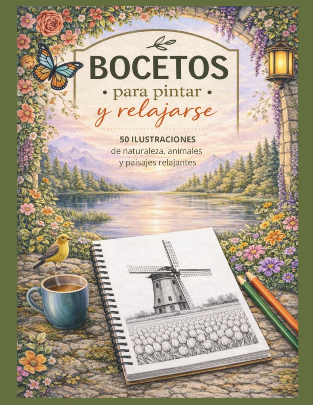 Bocetos para pintar y relajarse. Libro de colorear para adultos: 50 paisajes, animales y escenas relajantes. Mindfulness, calma y creatividad para desconectar y disfrutar.
