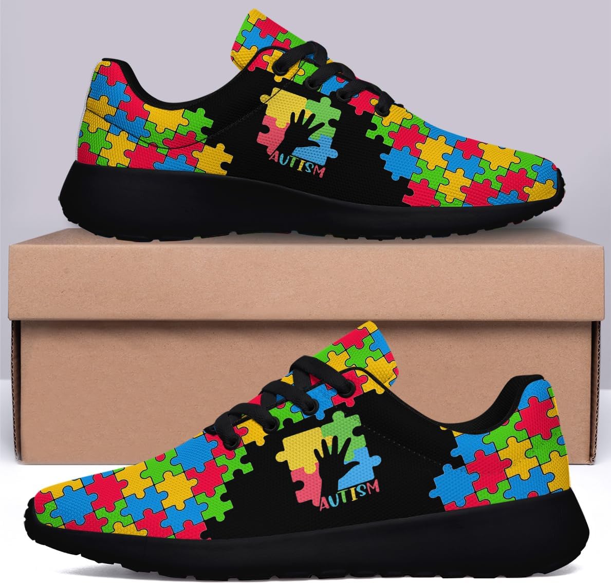 Womens Mens Autism Shoes Lightweight Breathable Running Sneaker Classic Autism Awareness Puzzle Print Shoes