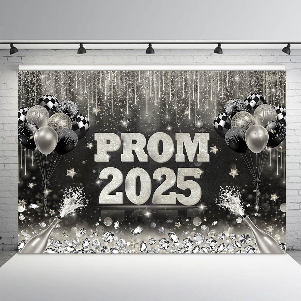 AIBIIN 7x5ft Prom 2025 Congrats Grad Backdrop Silver Glitter Graduation Photography Background Class of 2025 Celebration Prom Party Decoration