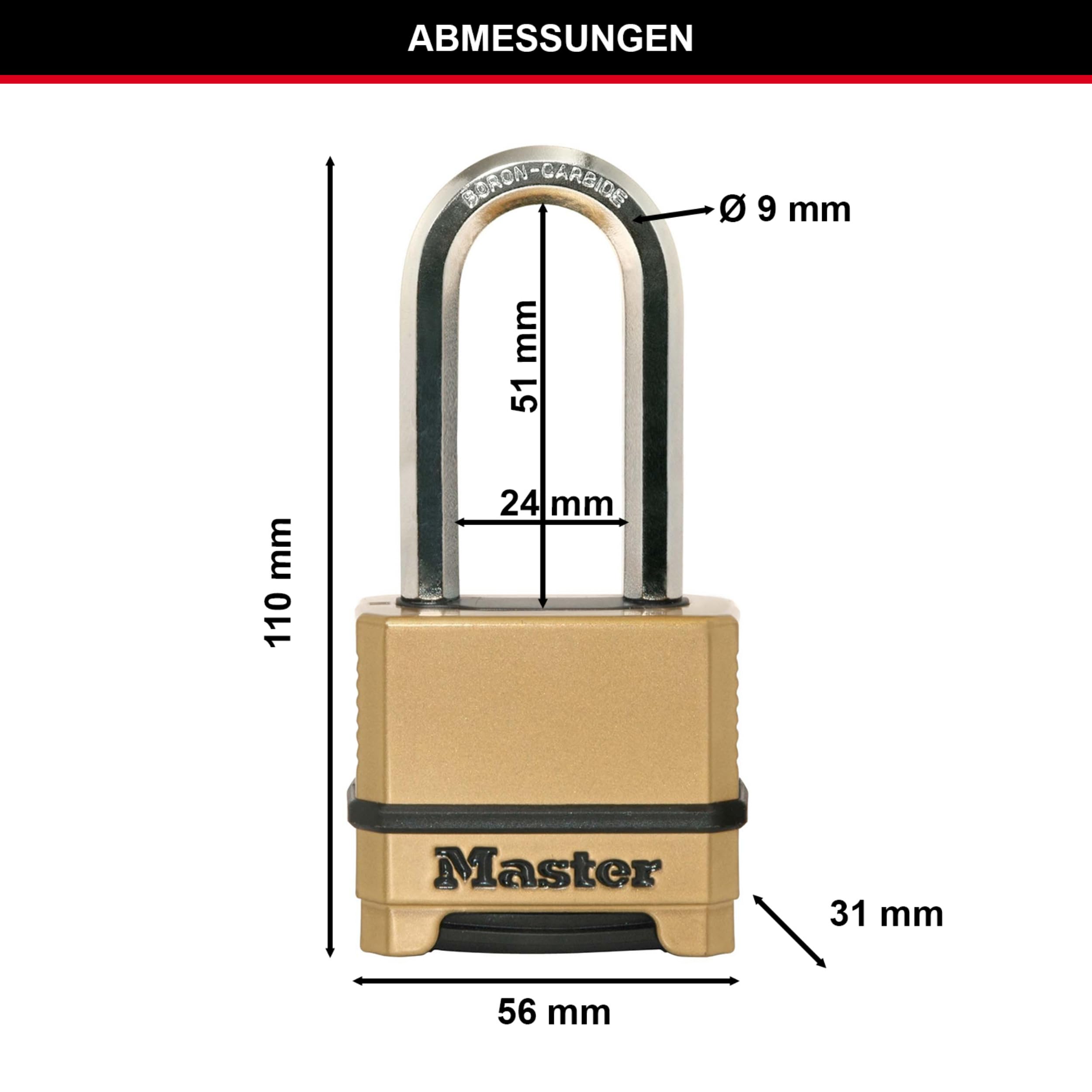 Master Lock Excell Zahlenschloss 56 mm mit hohem Bügel, M175EURDLH