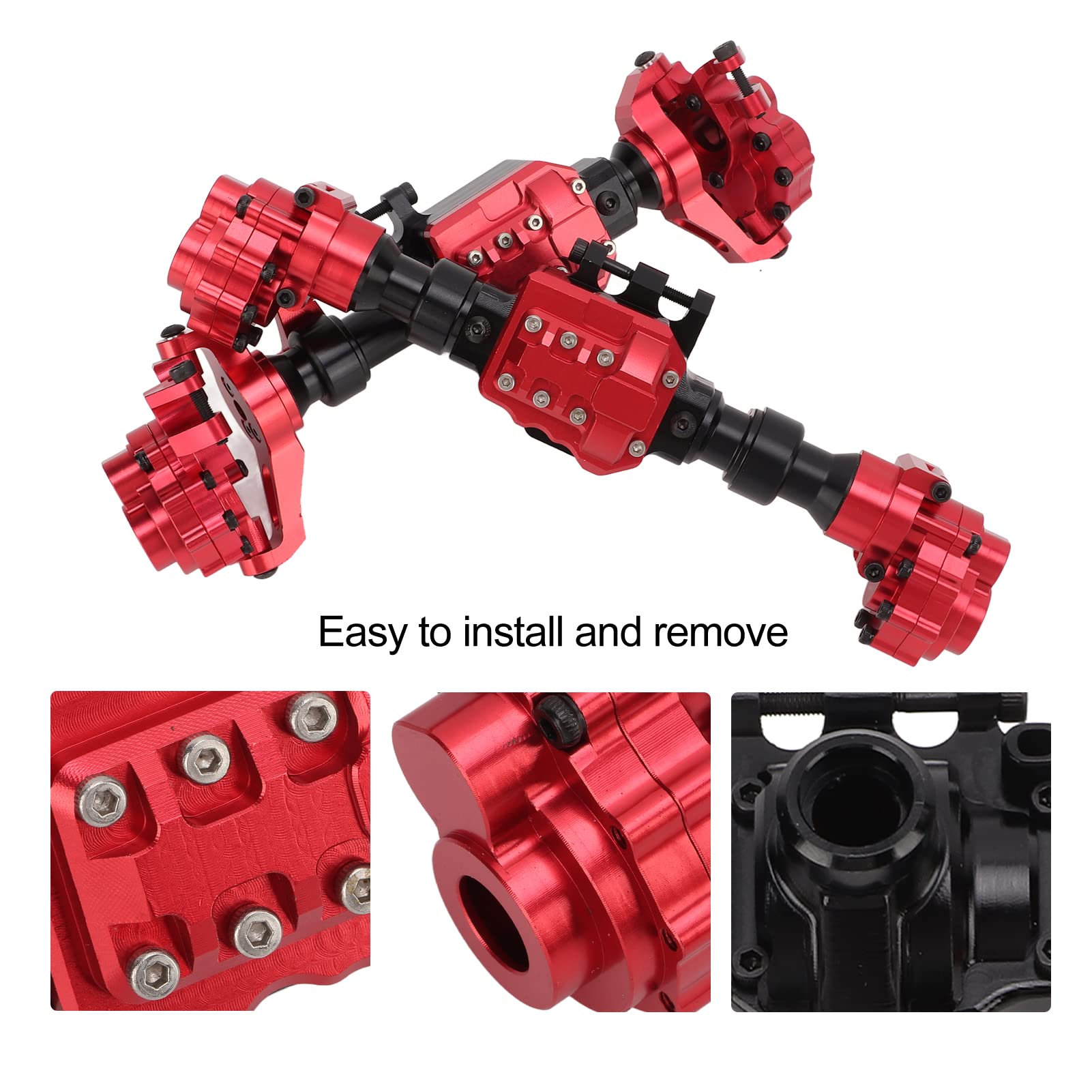 Boîtier D'essieu Avant et Arrière en Métal, Pièces de Mise à Niveau RC pour Voitures à Chenilles 1/10, Alliage D'aluminium Rouge Noir, Léger, Installation Facile pour Accessoire de Jouet RC