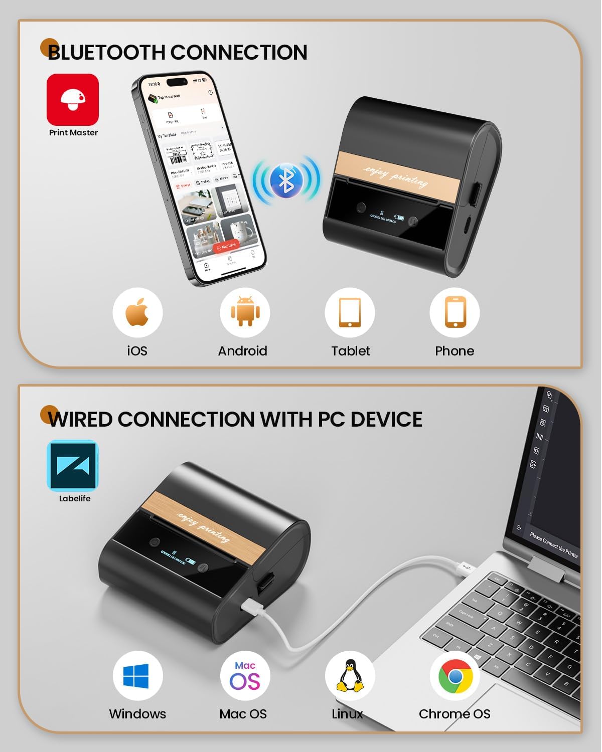 Large Label Maker 3 Inch - M260 Barcode Label Printer, Bluetooth Thermal Machine, Portable Wireless & Inkless for Small Business, Home, Office - Waterproof Label, Compatible with iOS/Android/PC, Black