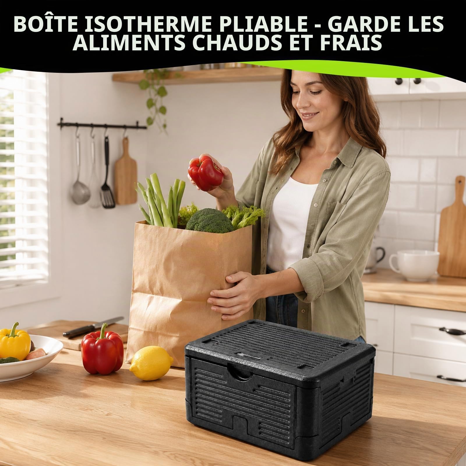 Grande boîte Isotherme Pliable en polystyrène avec Couvercle intégré - Multifonction - pour Le Camping, Les Pique-niques, Le Transport des Aliments