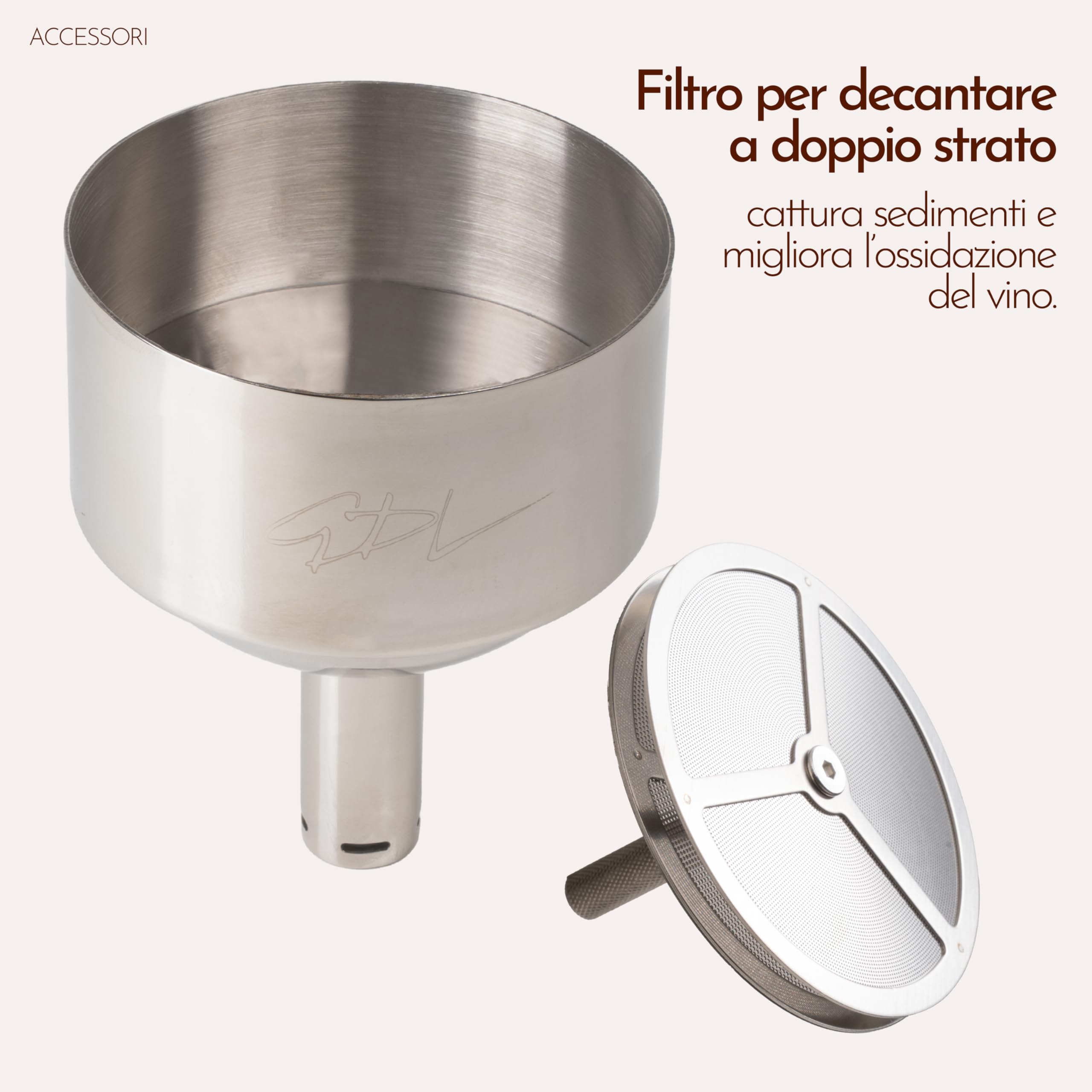 Imbuto Decanter Vino con Filtro Inox – Imbuto per Vino con Filtro Anti Sedimenti, Decantazione Vino, Accessorio per Vino