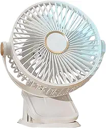 Ventilador de Mesa Portátil USB 3 em 1 Recarregável com LED, 5 Velocidades, 360° e Silencioso Para Escritório, Home Office, Quarto e Viagens (Branco)