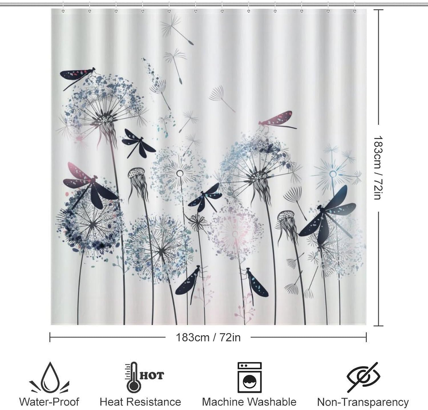 Abstract Modern Dragonflies Shower Curtain Sets 4 Piece,Watercolor Forest Flower Dandelion Animals Dragonfly Bathroom Decor Sets with Rugs Include Waterproof Non-Slip Toilet Lid Cover Bath Mat