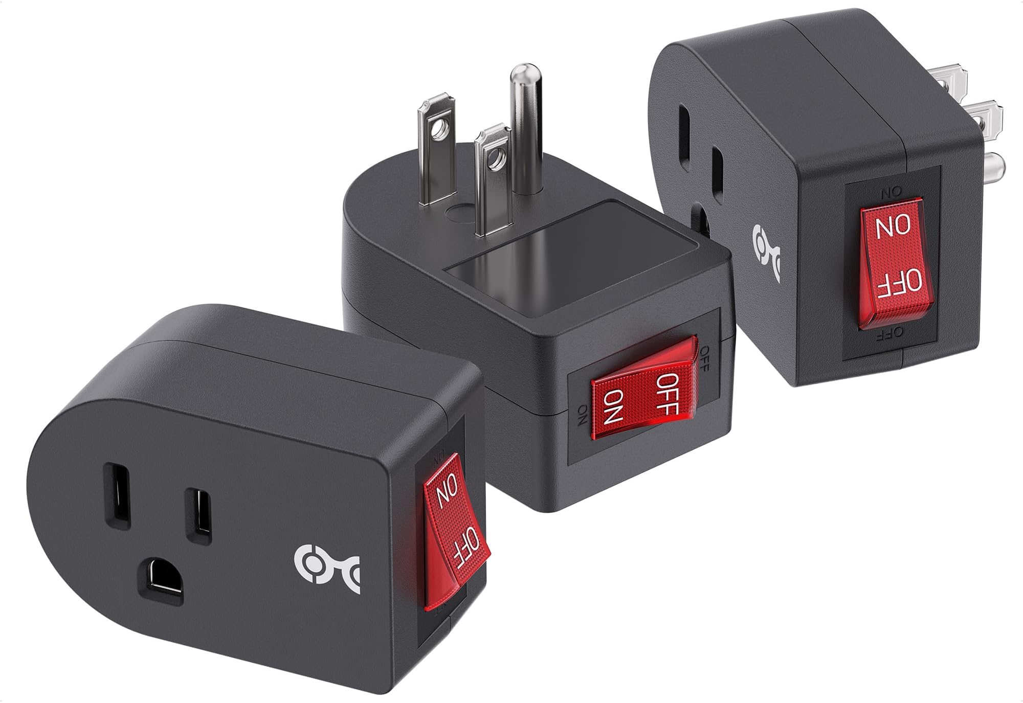 [ETL Listed] Cable Matters 3-Pack Grounded Outlet Switch with ON Off, Plug Switch ON Off, Single Outlet Adapter ON/Off, Black
