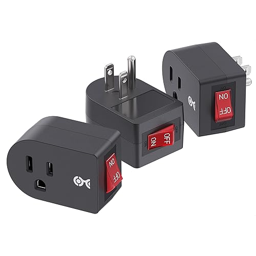 Cable Matters [ETL Listed] 3 Pack Grounded Outlet with ON Off Switch, Single Outlet Switch ON Off/Plug Switch in Black