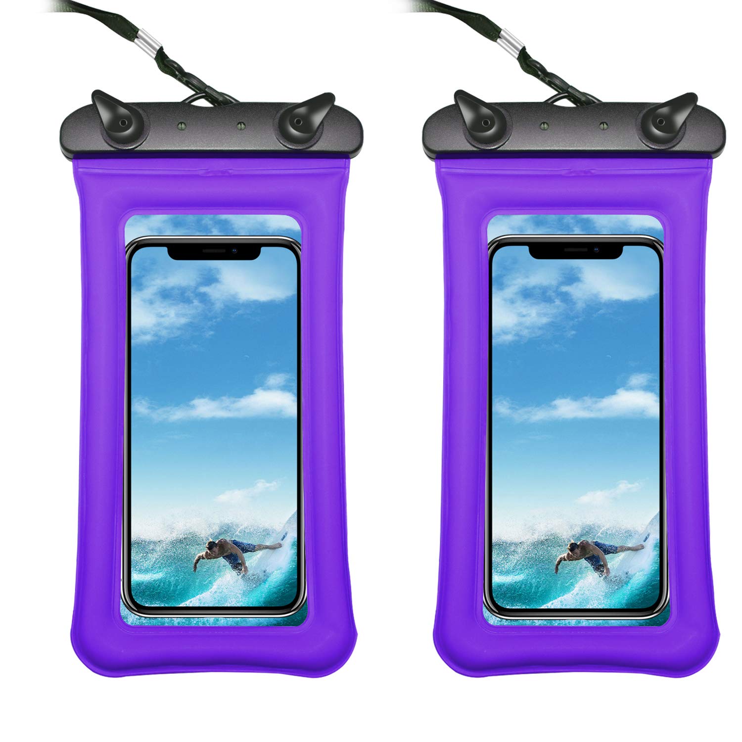 XQ-HD 2Pcs Waterproof Phone Pouch Max 6.5 inch Clear Phone Waterproof Pouch for Swimming and Traveling for iPhone 12 Pro Max 11 Pro Max Xs Max Sumsung Galaxy S21 Ultra Note 20 Ultra(Purple)