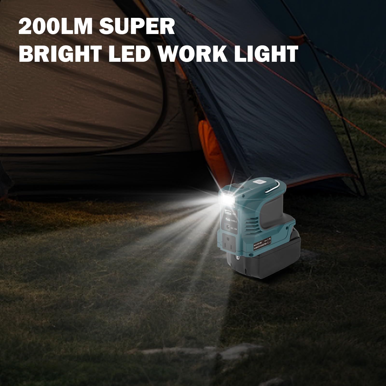 Inverter da 220 W per batteria Makita da 18 V, DC 18 V a AC 220 V, convertitore di tensione con USB QC3.0 tipo C PD connettore 12 V 5 A CC, uscita LED luce di emergenza