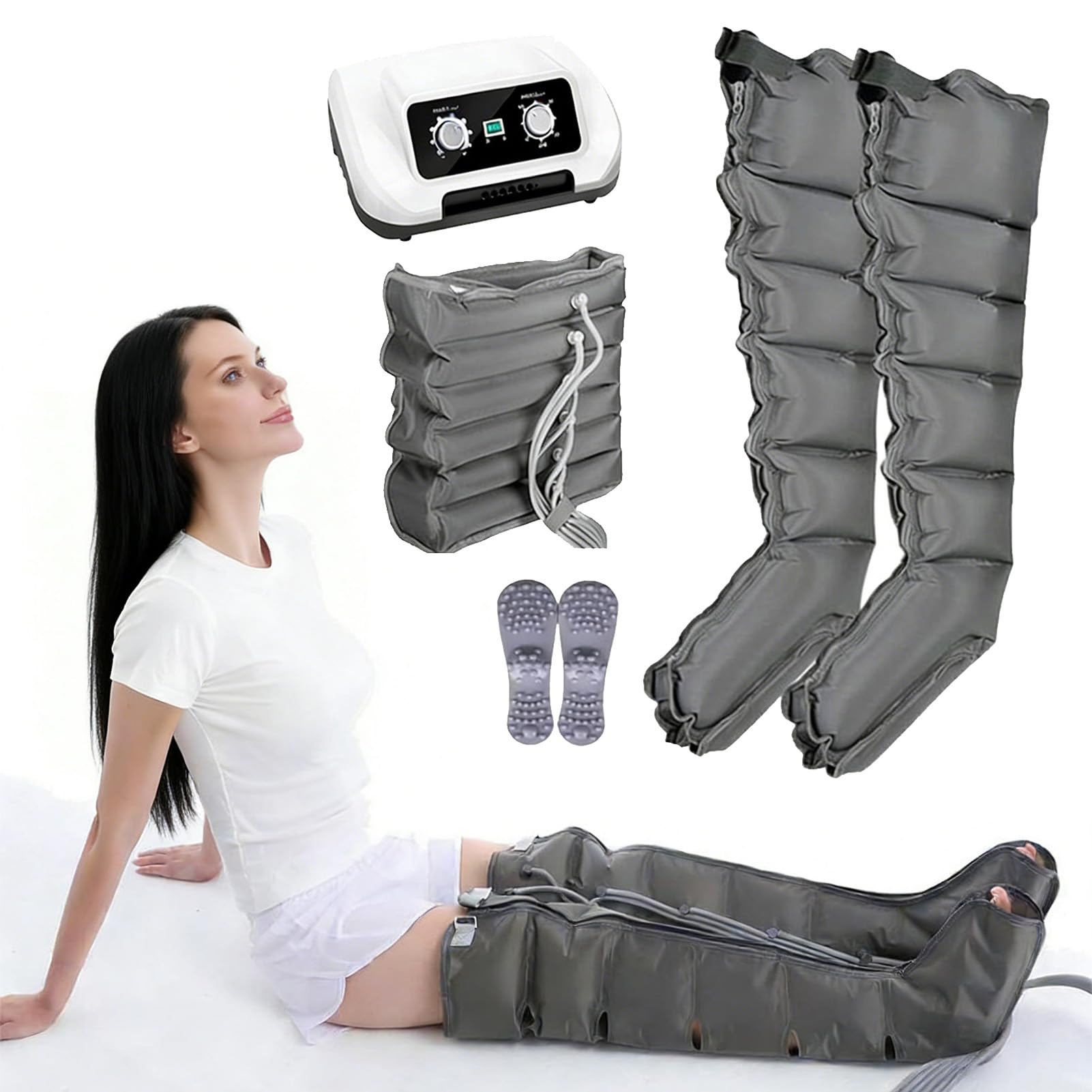 Pressoterapia Per Casa Professionale, Apparecchio Massaggio Linfodrenante Gambe, Pressoterapia Per Casa Gambe e Addome e Braccia, Massaggiatore Elettrico a Compressione d'Aria 6 Camere
