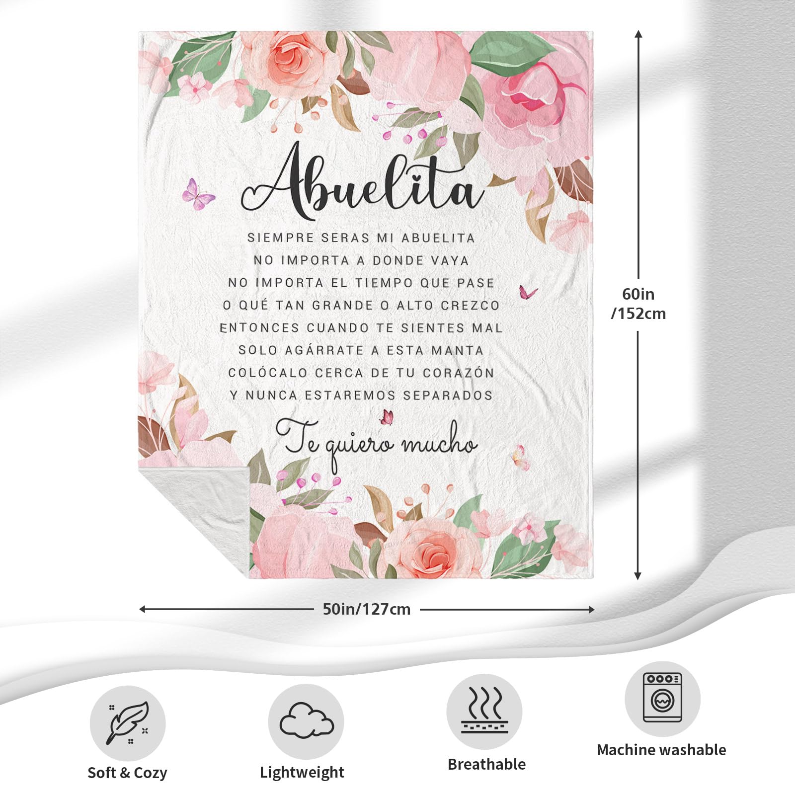 Mothers Day Abuela Gifts in Spanish, Abuelita Gifts, Dia de las Madres Regalos para Abuela, Gifts for Abuela, Abuelita Gifts from Grandchildren, Gifts for Grandma Spanish Throw Blanket 60" x 50"