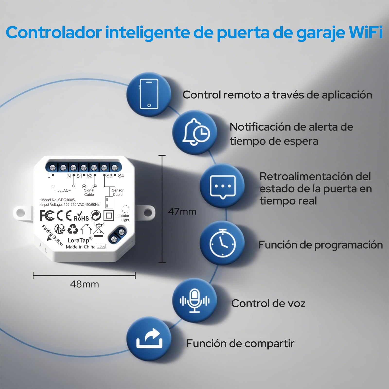 LoraTap Abridor de Puerta de Garaje Inteligente WiFi, Control Remoto de aplicación Smart Life y Control de Voz, Compatible con Alexa y Google Asistente