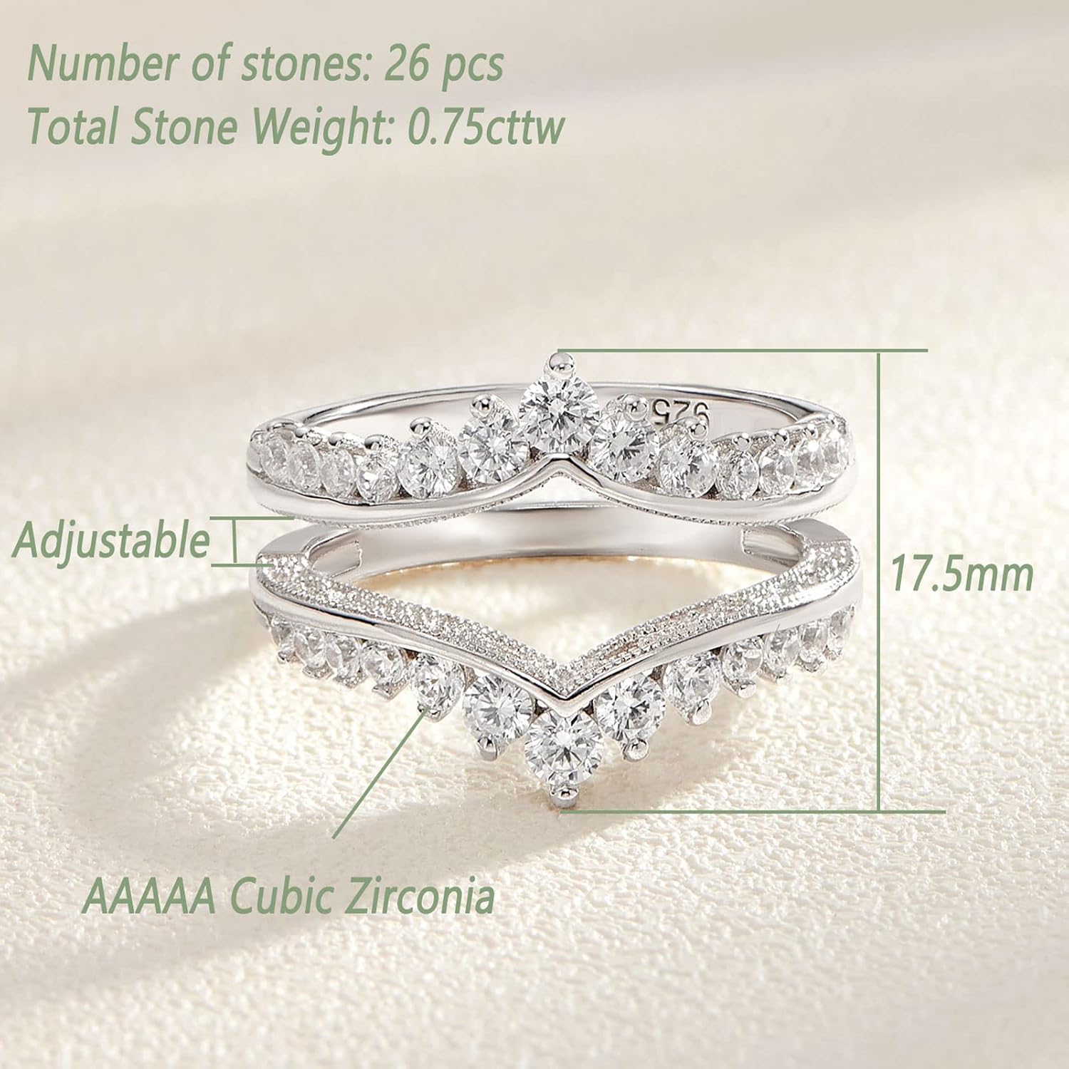 Wuziwen Wedding Guard Ring Enhancers for Engagement Rings Womens CZ 925 Sterling Silver Size 5-12 - Image 6