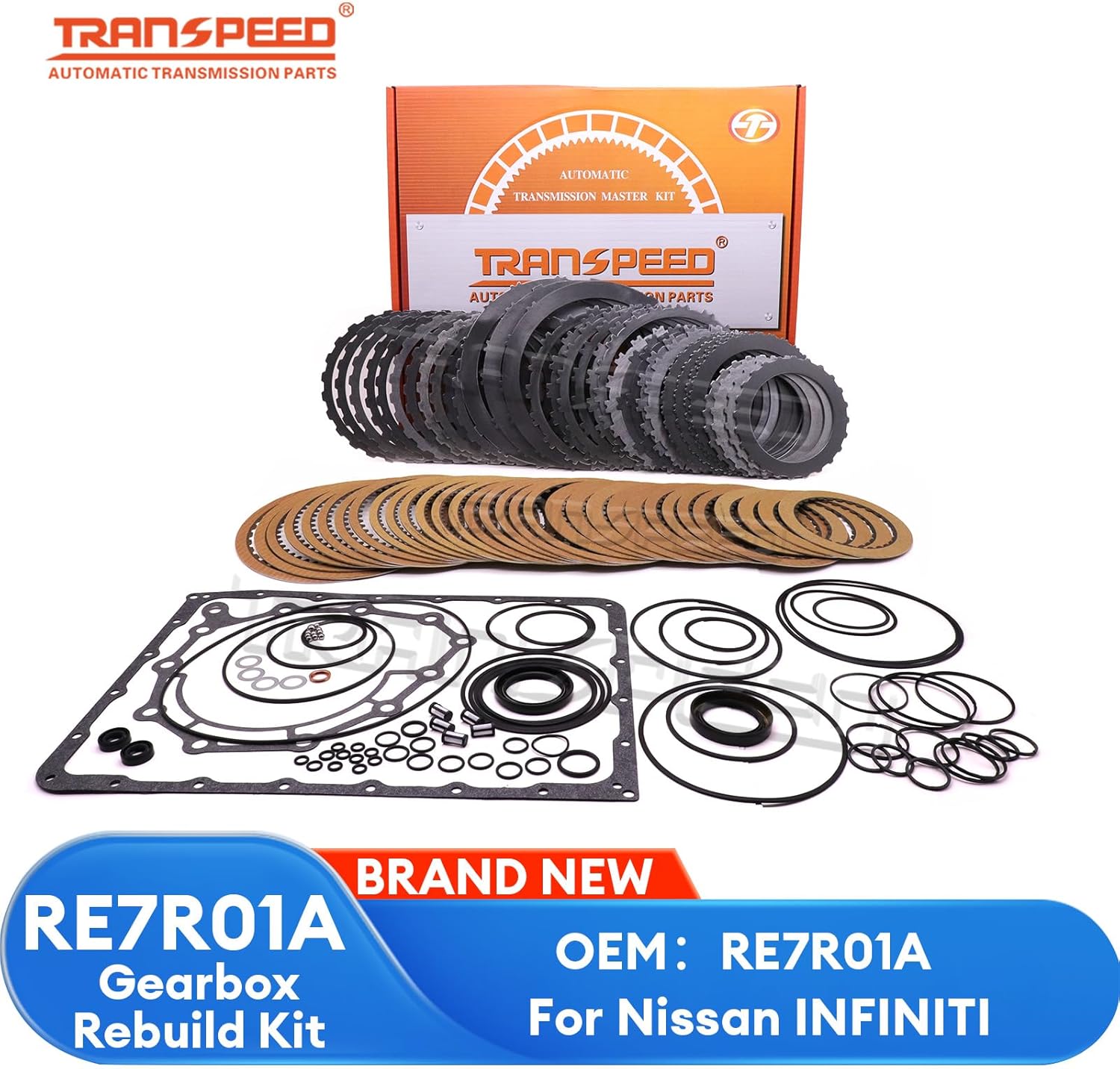 TRANSPEED RE7R01A Transmission Master Rebuild Kit with Friction & Steel Kit Oil Seals Rubber Seals for Infinity EX37 Q50 Q60 Q70 Q80 M56 FX50 FX50S G37 370Z 2008 On