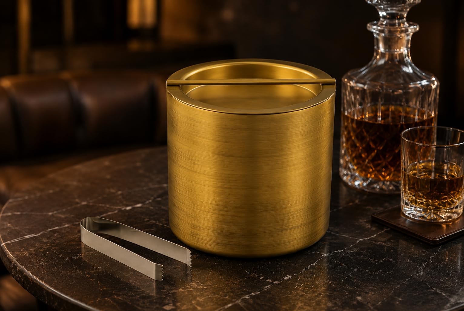 Brass Antique Double Wall Ice Bucket with Tong 7" x 7" 3 QT- Made in India Designed & Mfr by GRD Intl-image-36