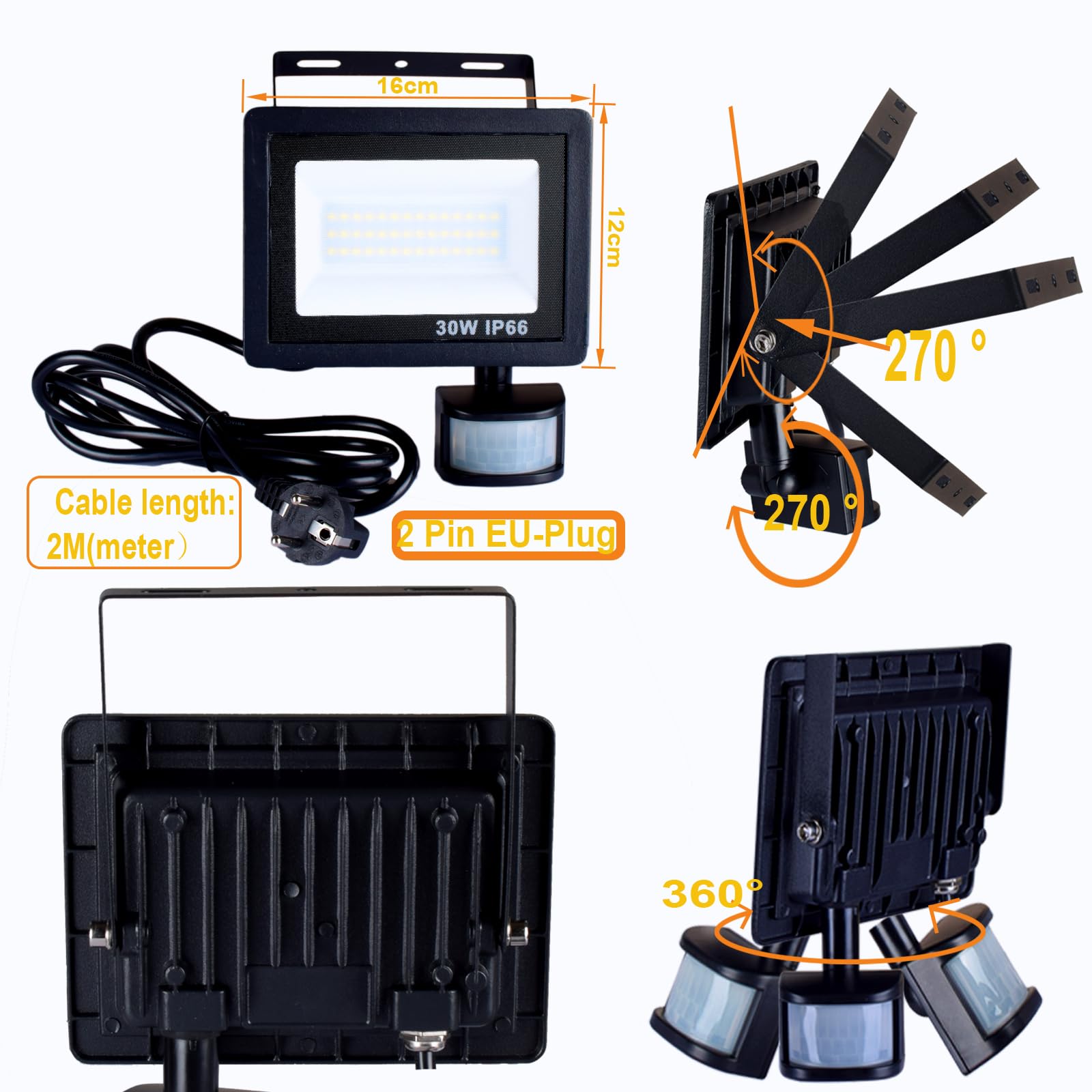 Etrogo 30W LED Strahler mit Bewegungsmelder Außen Fernbedienung 3000LM 6000K 3000K 4500K Dimmbar LED IP66 Wasserdicht für Garten Garage Hof Sportplatz