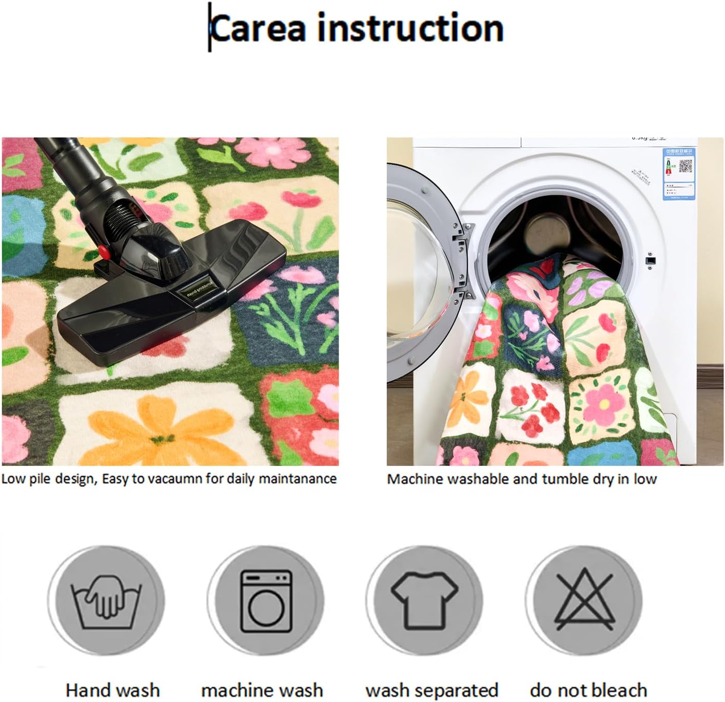 Vintage Floral Rug 4x6 Washable, Thin Cute Aesthetic Retro Multicolored Flowers Patchwork Bedroom Dorm Carpet, Boho Country Botanical Area Rugs for Dining Living Room Kitchen Entryway Nursery