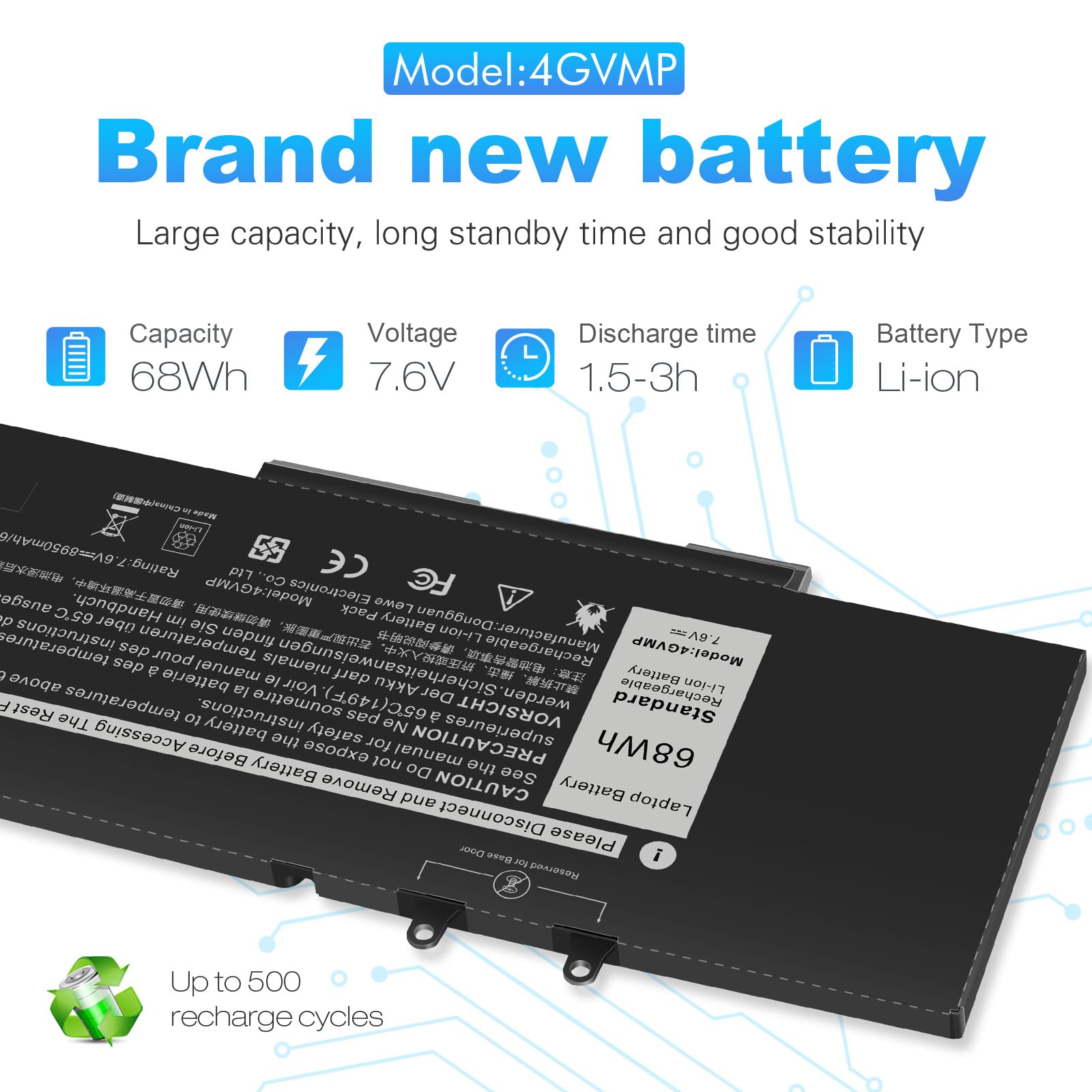 ASUNCELL 7.6V/68Wh 4GVMP Batterie d'ordinateur Portable pour Dell Latitude 5400 E5400 5500 E5500, Precision 3540 M3540, Inspiron 7590 7591 7791 2-in-1 Series, 4GVMP 1V1XF R8D7N 9JRYT RF7WM