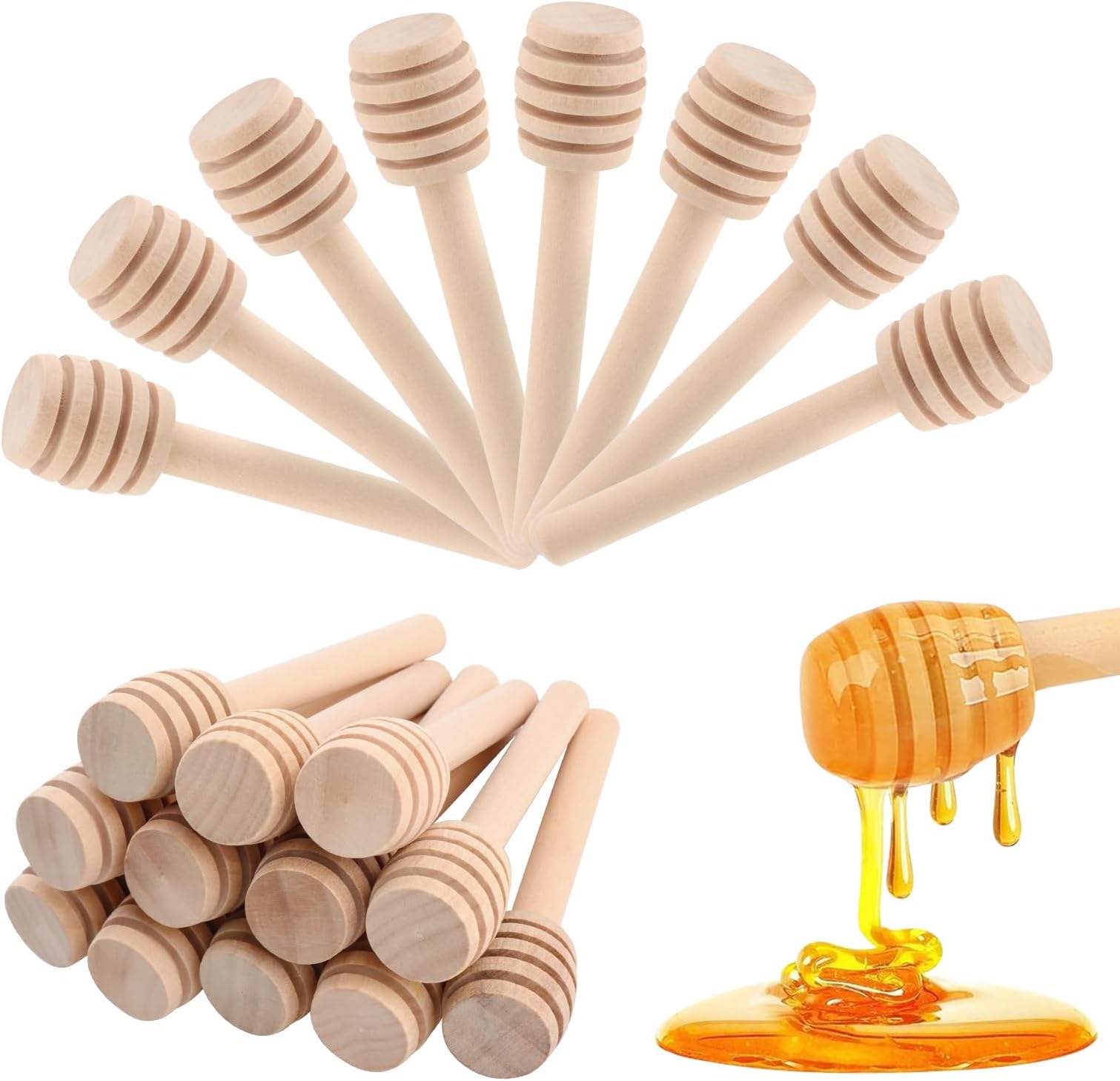 5-tlg. Honiglöffel Set Aus Holz - Spiraldesign Honigheber & Rührstäbchen
