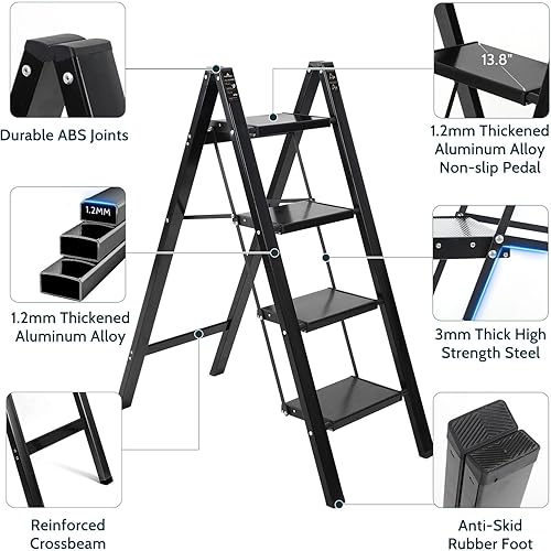 Miniatura 3 de Escalera de 4 escalones plegable de 4 escalones con pedal antideslizante ancho, escaleras de aluminio resistente de 330 libras para cocina,