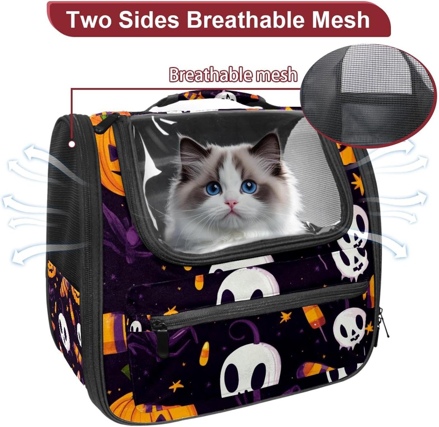 Portable Travel pet Backpack Carrier Hamster Bag Small Dog cat Carrier Breathable Hang Bag, Halloween