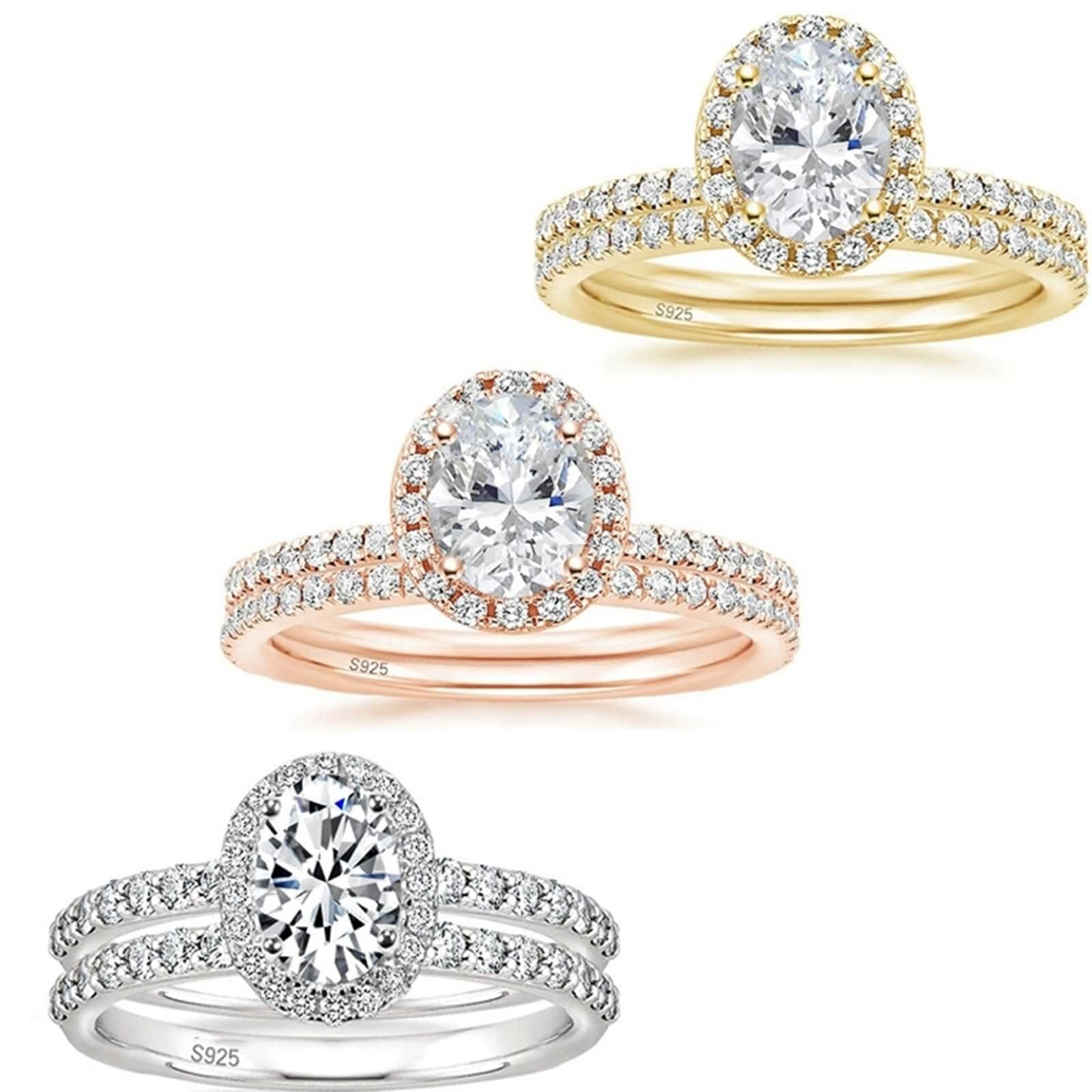 Bague Promesse Femme Argent 925 Personnalisé, Lot de Bagues Ovale 6x8MM avec Zircone Cubique Bague Fiançailles pour Femme Argent