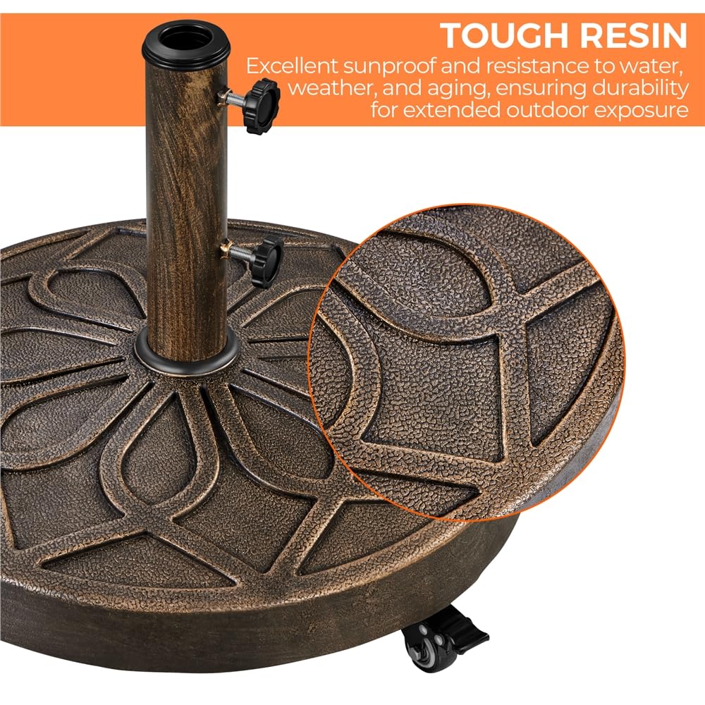 Yaheetech Pied de Parasol à roulettes 21 kg Base de Parasol Lourde en Résine Auto-lestée Style Rétro pour Mât de Ø 3,8/4,8 cm Extérieur Bronzé