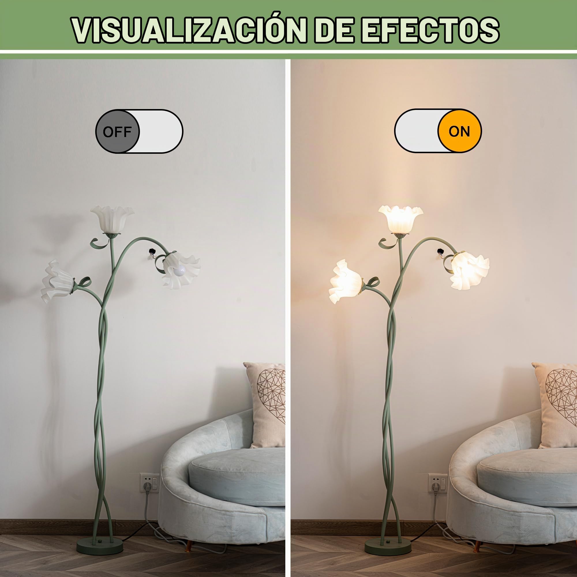 Lampara De Pie Verde,Lampara De Pie Salon De Hierro Ajustable Libremente A 360° E27,LáMpara De Pie De Estilo Europeo De 170 Cm Adecuada Para Sala De Estar,Oficina,Dormitorio,Incluidas 3 Bombillas