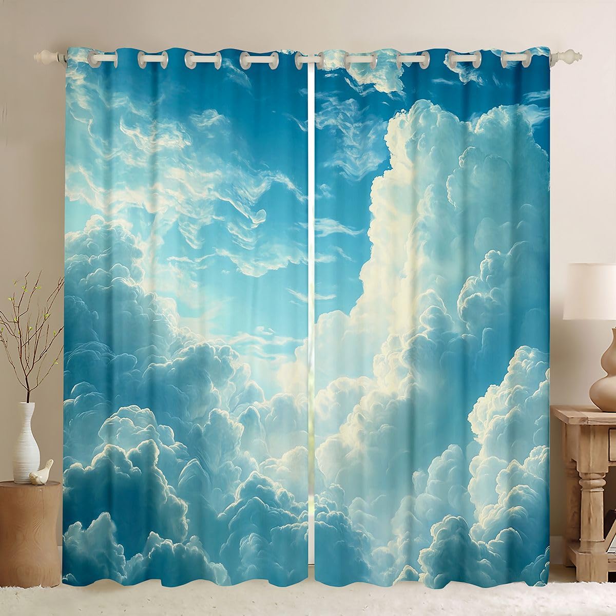 Homewish Rideau Occultant 117x183 cm Clouds,Rideau Bleu Sky,Rideaux Voilage Landscape Design,Voilage Fenetre Enfants Garçons Filles Bleu Sky et Blanc Cloud pour Chambre Salon