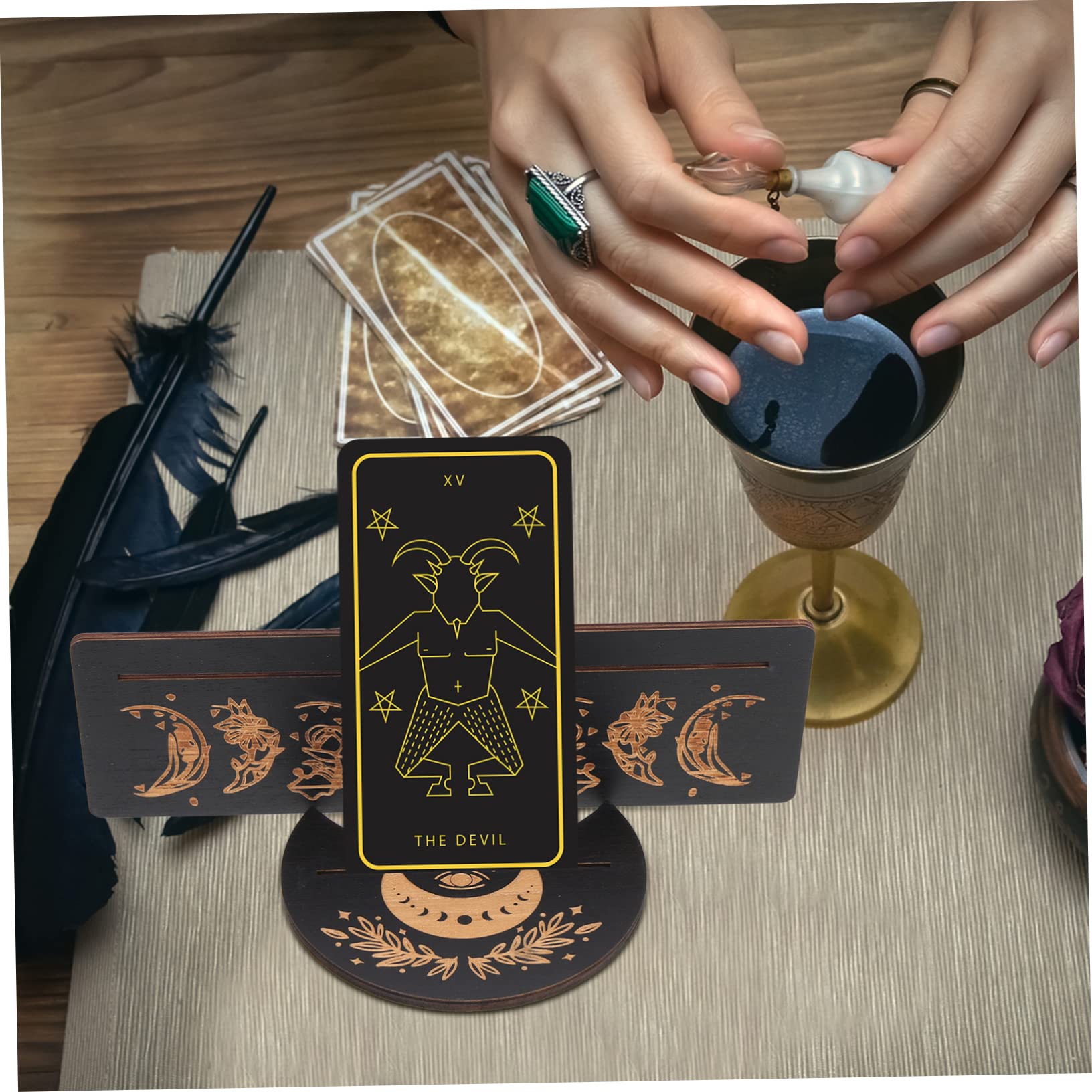 PRETYZOOM 5 Juegos De Tarjeteros Rectangulares De Madera Soporte Para Cartas De Tarot De Fase Lunar Decoración De Mano Decoración Pagana Soporte Para Cartas De Tarot En Forma De