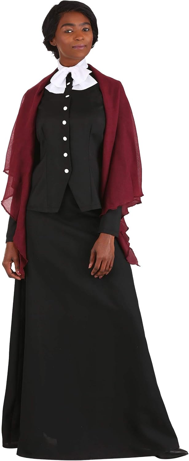 Historical Womens Costume, Iconic Harriet Tubman Polyester Poplin Outfit With Blouse, Skirt, Necktie, and Shawl