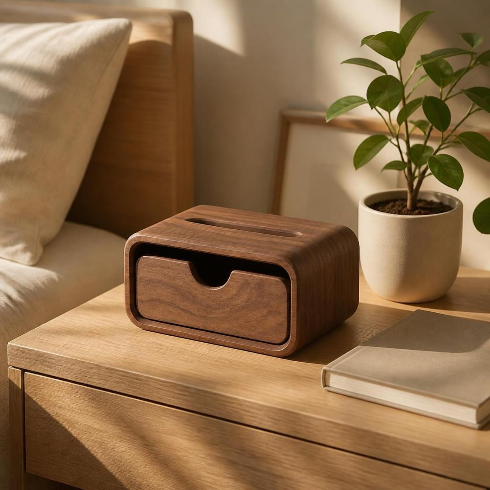 Colcolo Fazzoletti con Cassetto Compatto | Effetto Legno, Scatola Fazzoletti con Cassetto, Salvaspazio, per Comodino, Toeletta