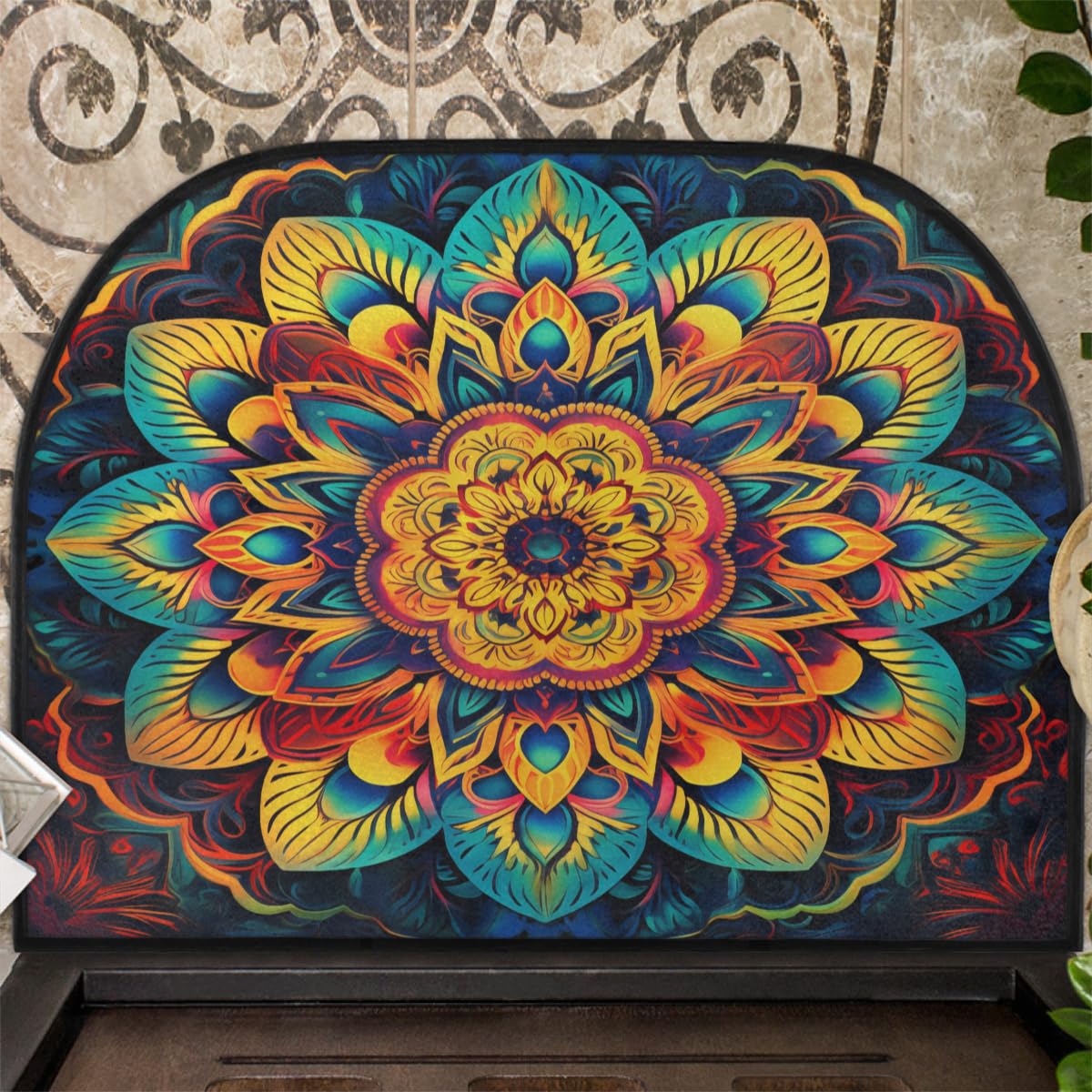 Kolorowa trwała wycieraczka pod drzwi, mata pod drzwi wejściowe, dywan artystyczny, mandala, zmywalny dywan, mata powitalna, wycieraczka na zewnątrz, patio, podłogę, wejście, ganek