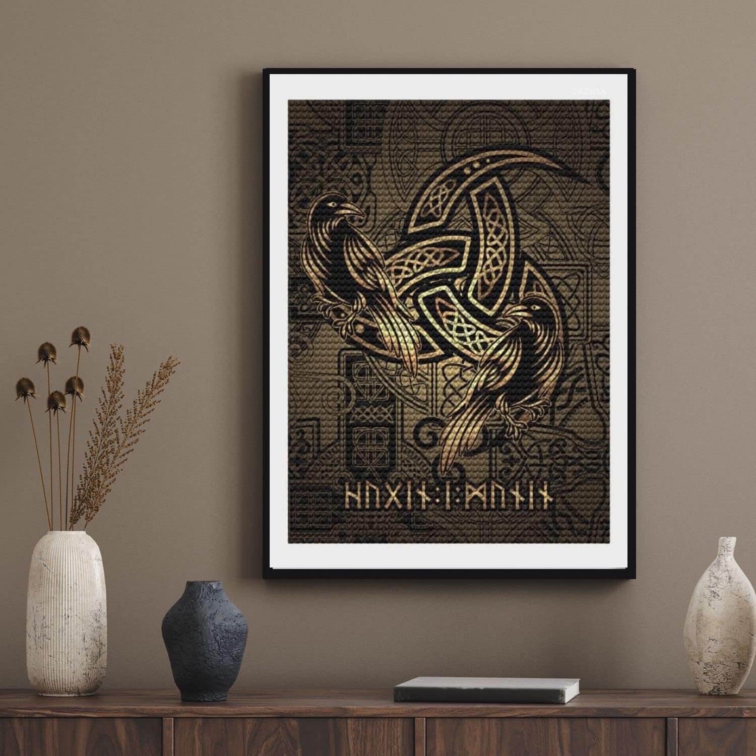 QAZWSX 5D Diamond Painting Kit for Adults and Kids, Viking Raven Round Full Drill DIY Diamond Art Kits for Home Wall Decoration 12x16 inch