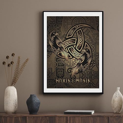 Miniatura 3 de QAZWSX Kit de pintura de diamante 5D para adultos y niños kit de arte de diamante redondo de cuervo vikingo para decoración de pared del hogar 12 x