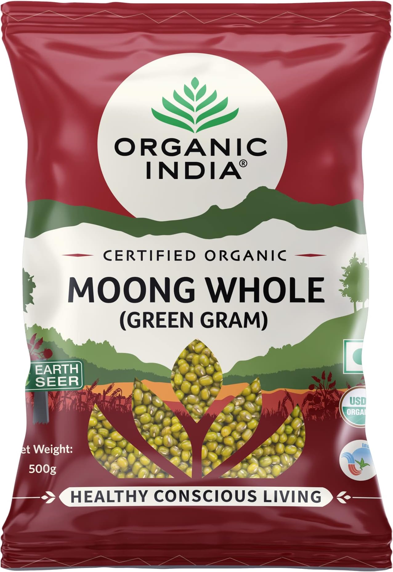 ORGANIC INDIA Rich in Proteins & Dietary Fiber, Delicious in Taste Moong Whole (Green Gram) 500gm