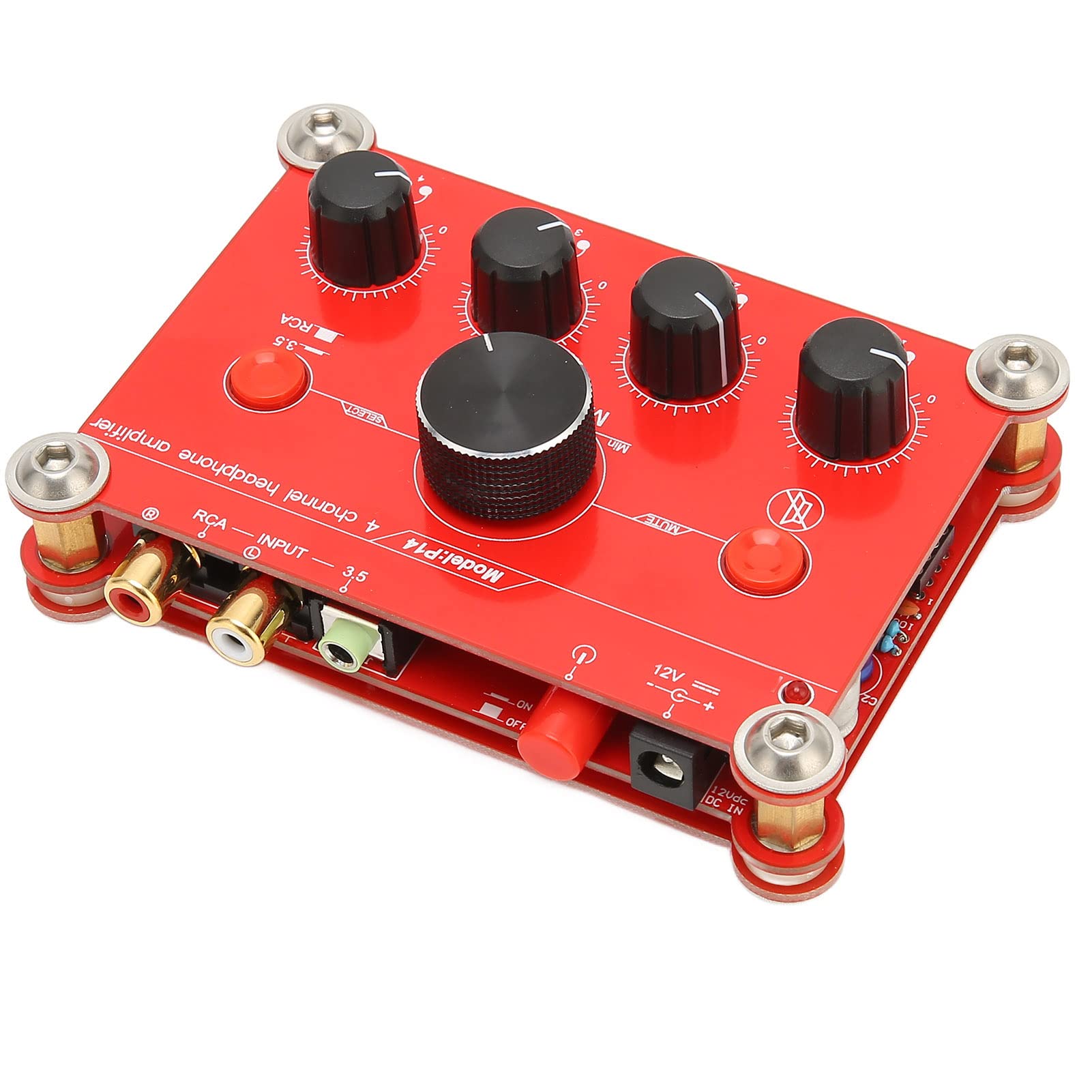 headphone amplifier, anti interference headphone amplifier module 4 channel portable independent volume control red with charger for music editor eu plug