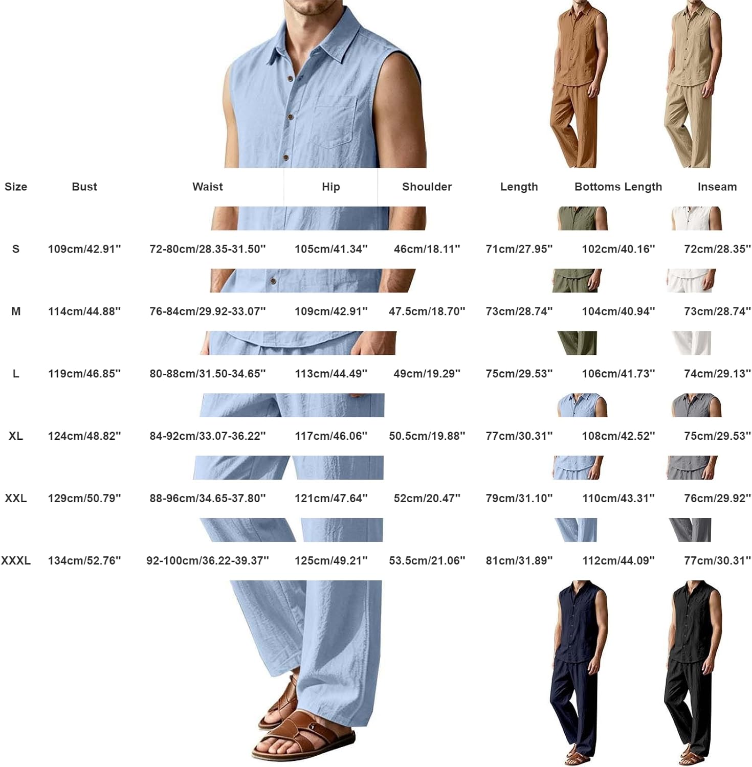 HJINGSUN Men Linen Sets Outfits 2 Piece Sleeveless Sets | Weekend Travel, Casual Hangouts, Music Events, Resort Lounging, Warm-Weather Strolls, Vacation Photo Moments, Social Meetups