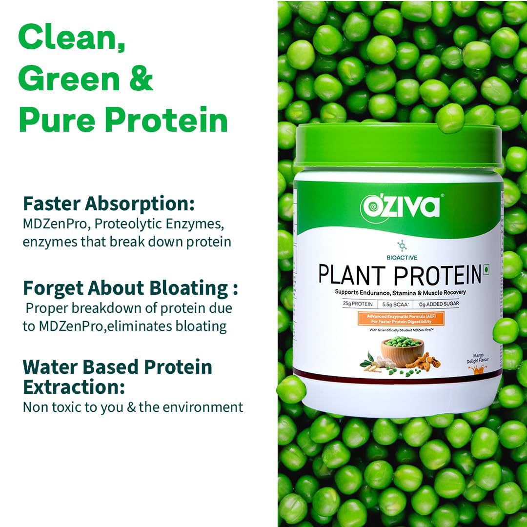 OZiva Bioactive Plant Protein (Strawberry) | 25g Protein,5.5 BCAA| Pea Isolate| Plant based Protein Powder for Women & Men | Essential Amino Acids| Protein supplement, Clean, Sugar free, 500g OZiva Bioactive Plant Protein (Strawberry) | 25g Protein,5.5 BCAA| Pea Isolate| Plant based Protein Powder for Women & Men | Essential Amino Acids| Protein supplement, Clean, Sugar free, 500g