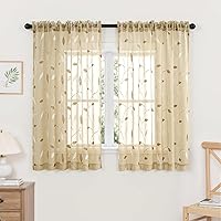 Vista 17 de MIULEE Cortinas texturizadas de lino semitraslúcidas con estampado rosa de 96 pulgadas de largo, juego de 2 paneles para dormitorio, sala de estar