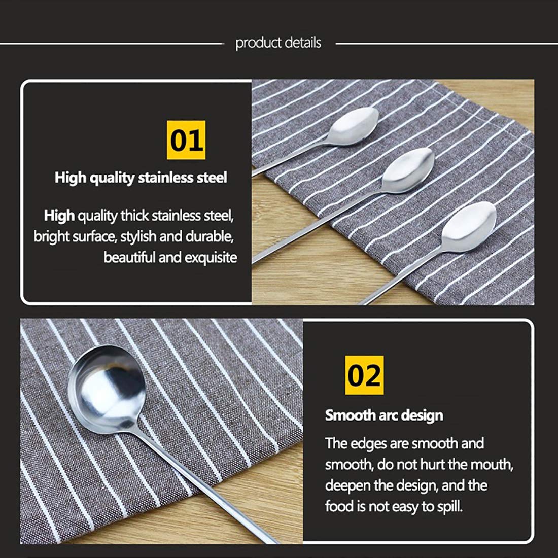 12-inch cuchara larga de té de acero inoxidable para mezclar,agitación de cócteles,café,zumos,juego de 6
