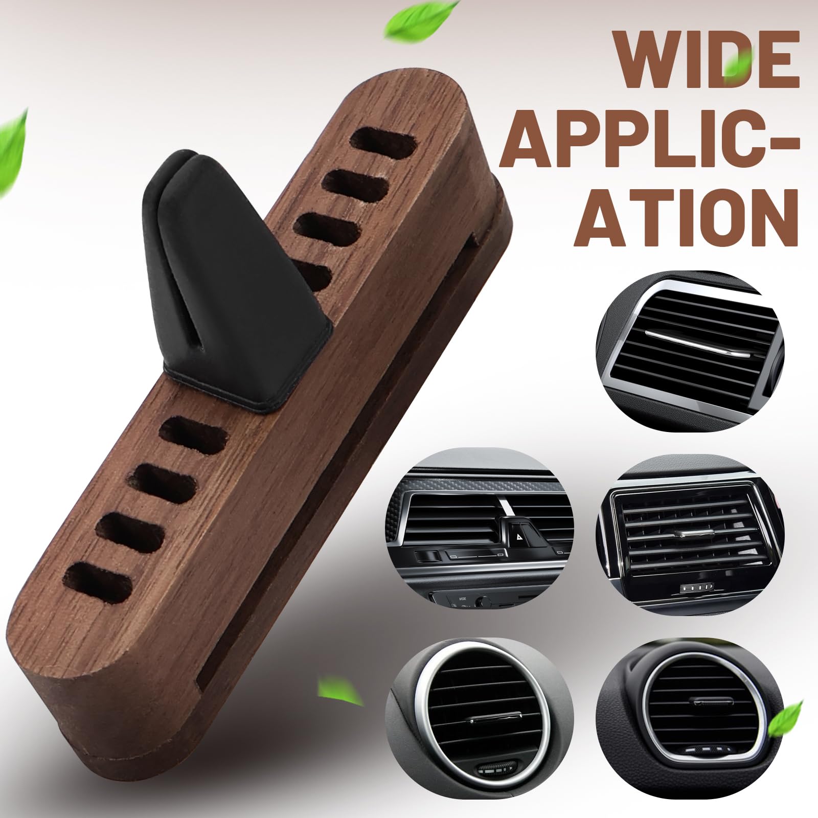 FuxFuis Auto-Diffusor Für ätherische Öle – 2x Holz-Lüftungsclips + 4 Nachfüllpads + 2 Holzspäne – Walnussholz, Magnetisch, Vielseitig