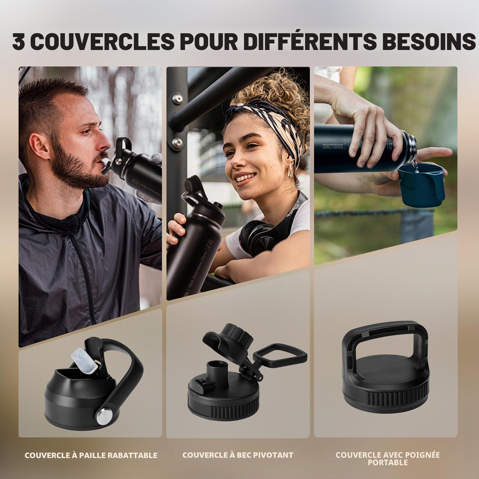 OneTigris Gourde Sport, 0.9l Gourde en Acier Inoxydable avec un Bon Effet d'Isolation, Idéal pour Vélo, Camping, Yoga, Gym, Airsoft,32oz（Camouflage Noir