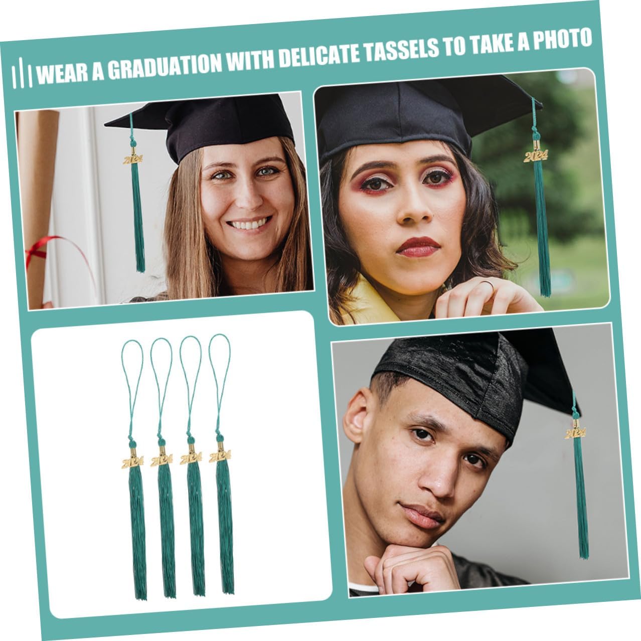 Didiseaon 8pcs Green Polyester Graduation Cap Tassels with Charms Academic Hat Accessories for Doctoral Ceremony Decorations