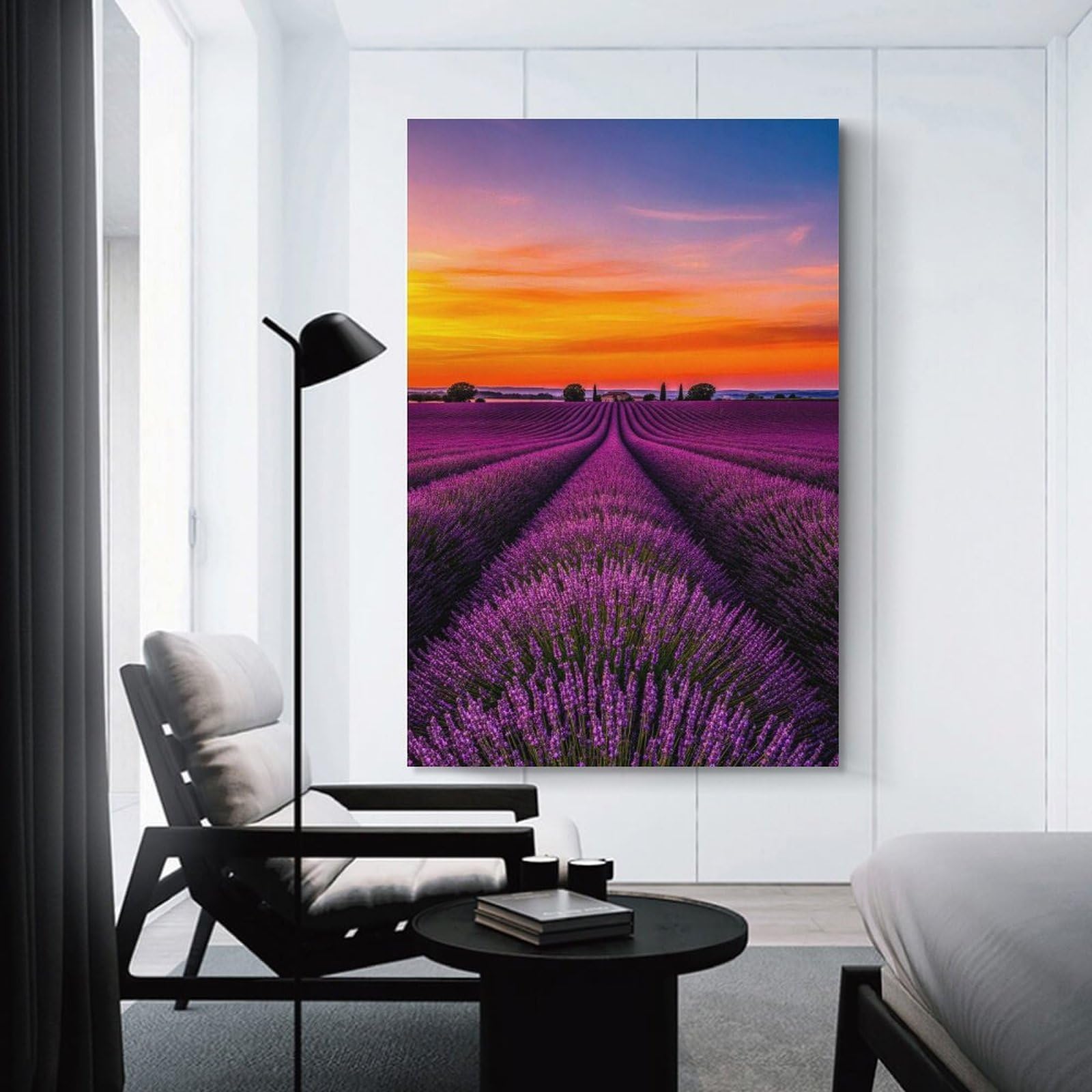 Junmoney Room Decor Wall Art Lavender Field at Sunset, 24x36inch(60x90cm), for Living Room, Bedroom, Office Or Hallway, An Adaptable Decor Piece for Home Use